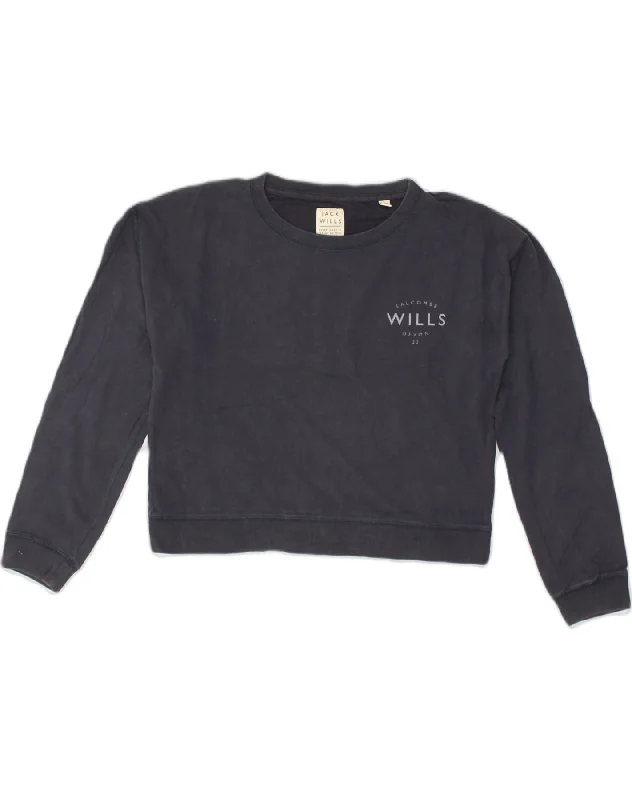 JACK WILLS Womens Oversized Crop Sweatshirt Jumper UK 10 Small  Navy Blue Hoodie with Zipper Versatile Modern