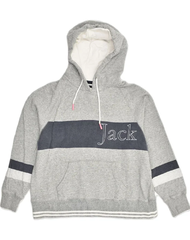 JACK WILLS Womens Oversized Graphic Hoodie Jumper UK 16 Large  Grey Hoodie with Zipper Versatile Modern