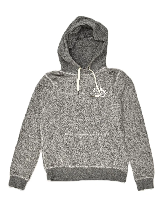 JACK WILLS Womens Oversized Hoodie Jumper UK 10 Small  Grey Cotton Hoodie with Drawstring Waist Adjustable Fitted