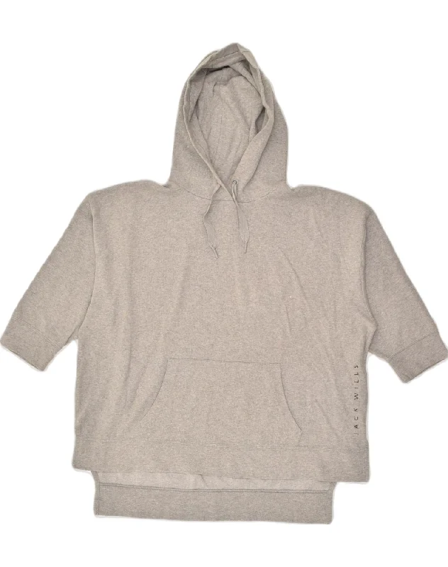 JACK WILLS Womens Oversized Short Sleeve Hoodie Jumper UK 12 Medium Grey Hoodie with Relaxed Fit Easy Casual