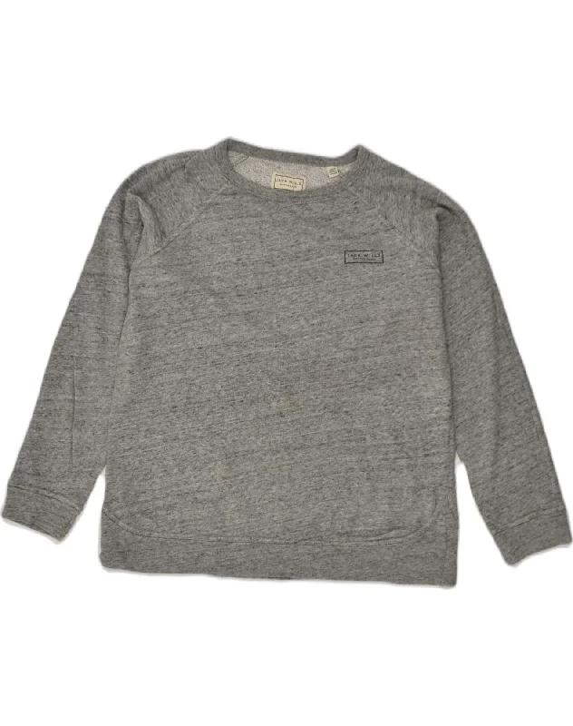 JACK WILLS Womens Oversized Sweatshirt Jumper UK 12 Medium Grey Flecked Hoodie with Hem Drawcord Adjustable Customizable