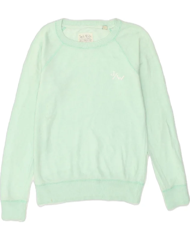 JACK WILLS Womens Sweatshirt Jumper UK 10 Small Green Cotton Hoodie with Sequins Glamorous Eye-catching