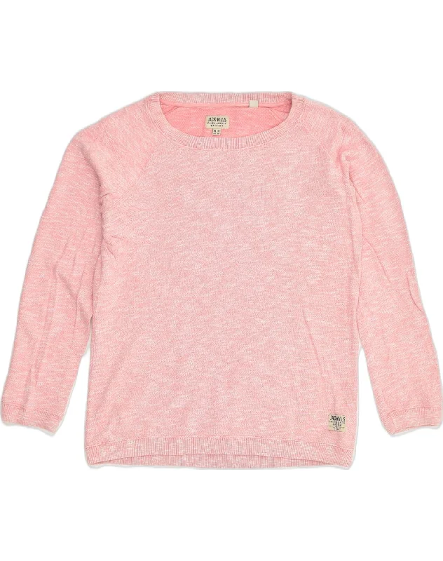 JACK WILLS Womens Sweatshirt Jumper UK 14 Large  Pink Cotton Hoodie with Relaxed Fit Easy Casual