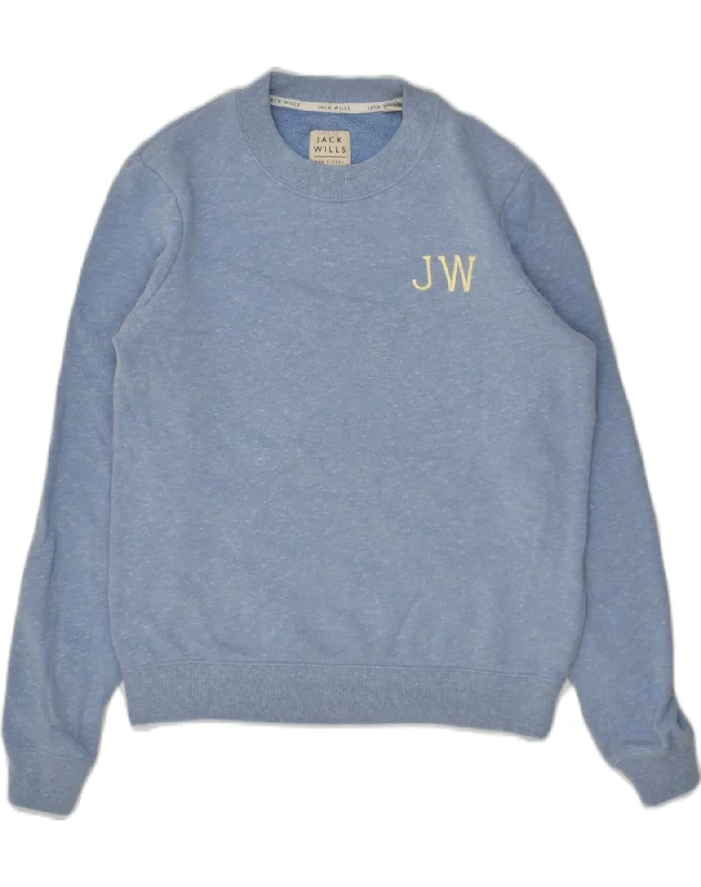 JACK WILLS Womens Sweatshirt Jumper UK 6 XS Blue Flecked Polyester Hoodie with Crew Neck Simple Timeless