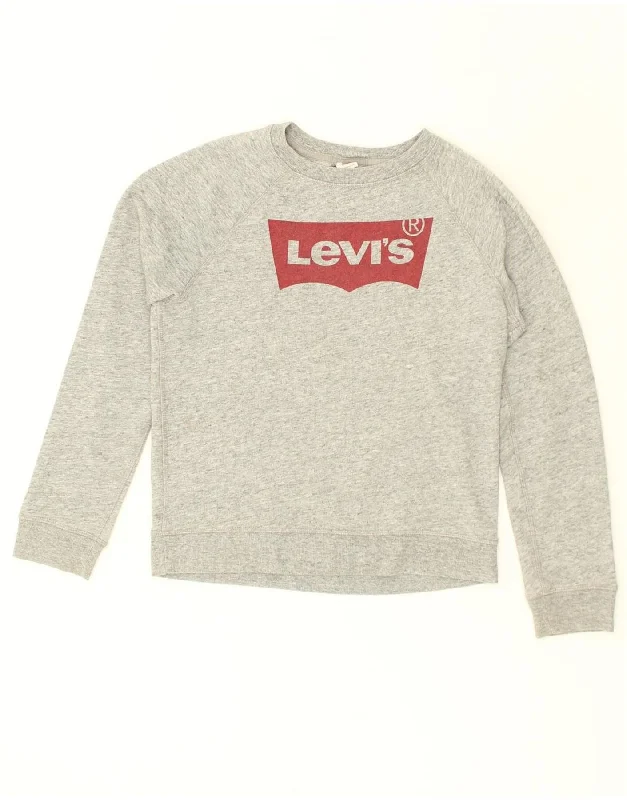 LEVI'S Womens Graphic Sweatshirt Jumper UK 6 XS Grey Cotton Hoodie with Rolled Sleeves Casual Relaxed