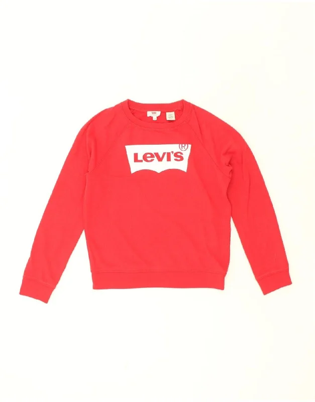 LEVI'S Womens Graphic Sweatshirt Jumper UK 6 XS Red Cotton Hoodie with Zipper Placket Modern Functional