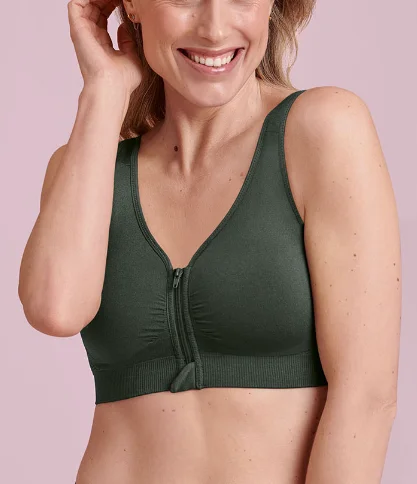 Lynn Post Mastectomy Front Zip Bra In Jungle - Anita Soft Mesh Bra