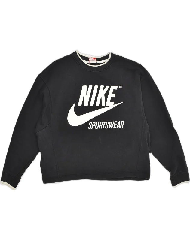 NIKE Womens Graphic Sweatshirt Jumper UK 10 Small Black Cotton Hoodie with Logo Branding Identity