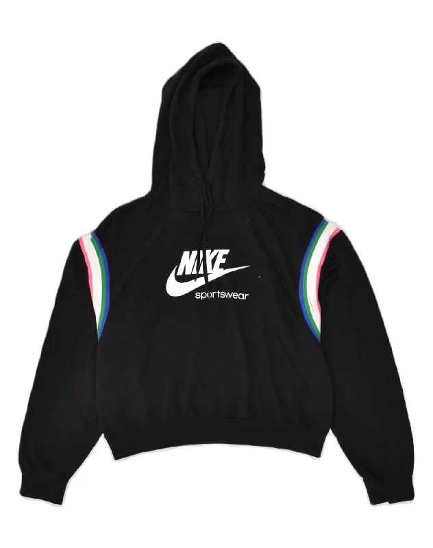 NIKE Womens Oversized Crop Hoodie Jumper UK 10 Small Black Cotton Hoodie with Ribbed Cuffs Snug Fit Comfort