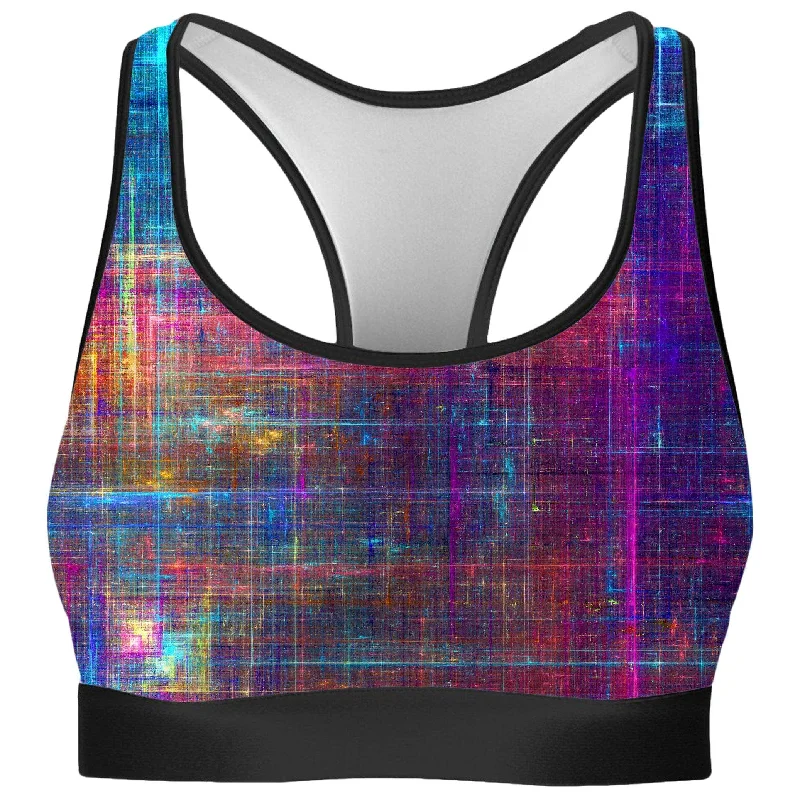 Psychedelic Matrix Rainbow Rave Bra Push-Up Bralette Set