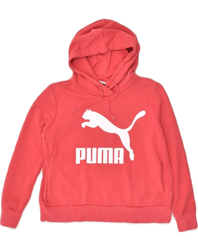 PUMA Womens Graphic Hoodie Jumper UK 10 Small Red Cotton Hoodie with V-Neck Classic Versatile