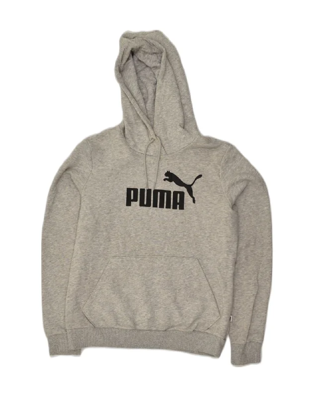 PUMA Womens Graphic Hoodie Jumper UK 14 Large Grey Cotton Hoodie with Elastic Waist Stretchable Comfortable