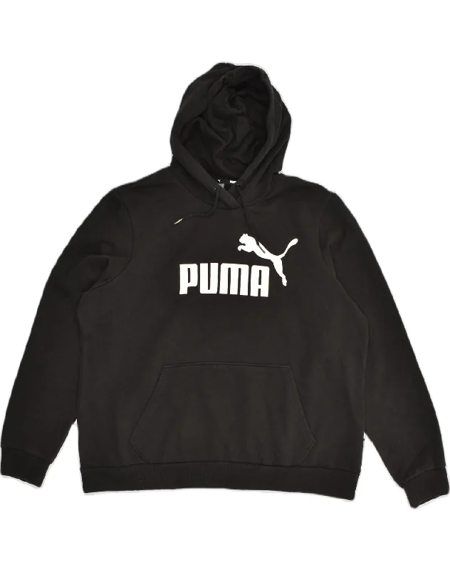 PUMA Womens Graphic Hoodie Jumper UK 20 2XL Black Cotton Hoodie Crop Top Short Trendy