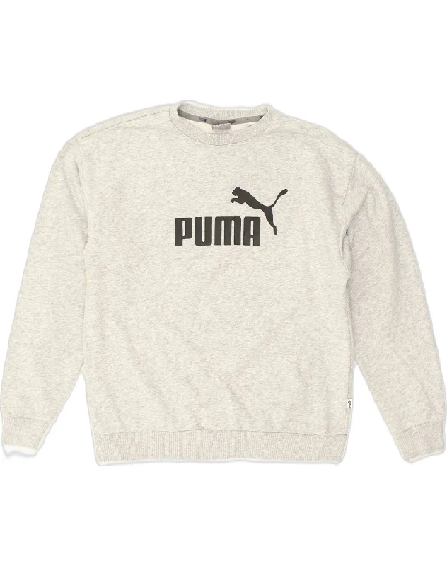 PUMA Womens Graphic Sweatshirt Jumper UK 12 Medium Grey Hoodie with Contrast Stitching Detailed Premium