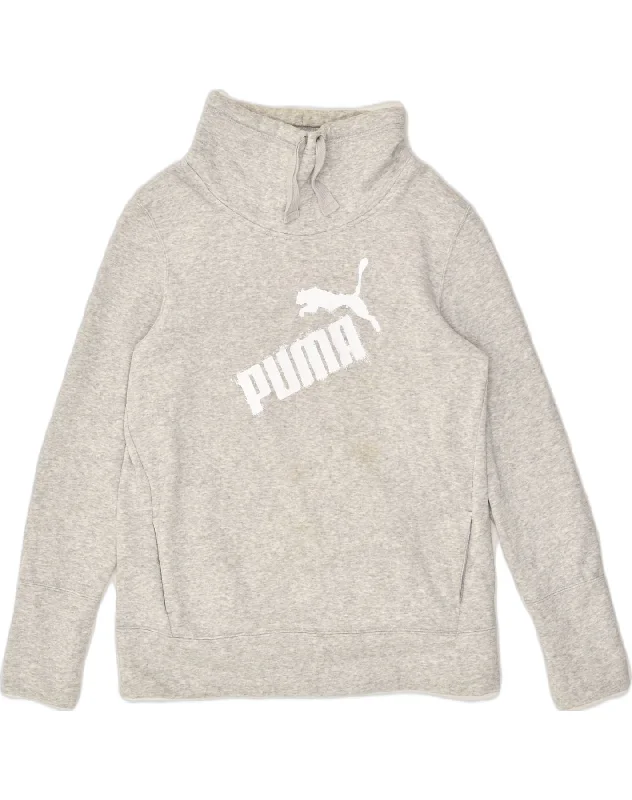 PUMA Womens Graphic Sweatshirt Jumper UK 14 Large Grey Polyester Hoodie with Lace Feminine Delicate