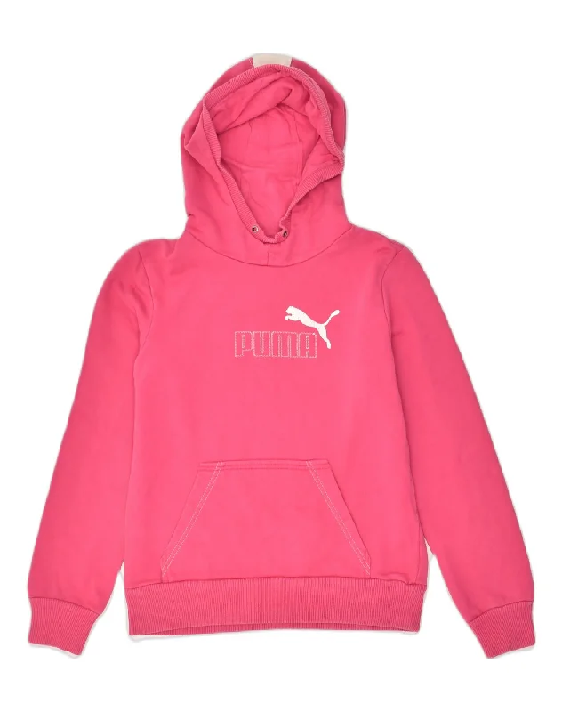 PUMA Womens Hoodie Jumper UK 12 Medium  Pink Cotton Hoodie with Hem Drawcord Adjustable Customizable