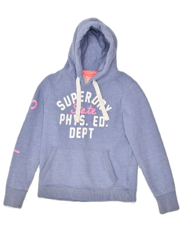 SUPERDRY Womens Graphic Hoodie Jumper UK 12 Medium Blue Cotton Hoodie with Tie-Dye Psychedelic Retro