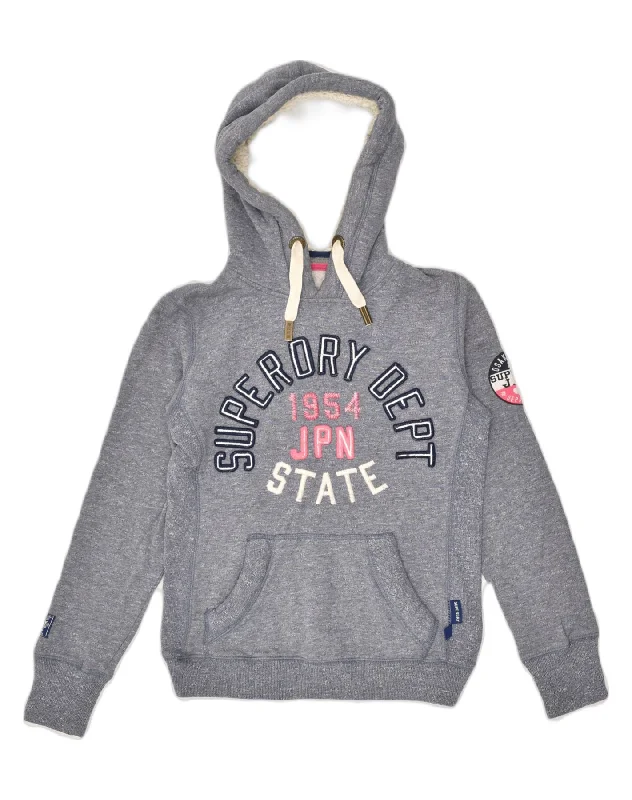 SUPERDRY Womens Graphic Hoodie Jumper UK 8 Small Grey Cotton Hoodie with Gradient Ombre Colorful