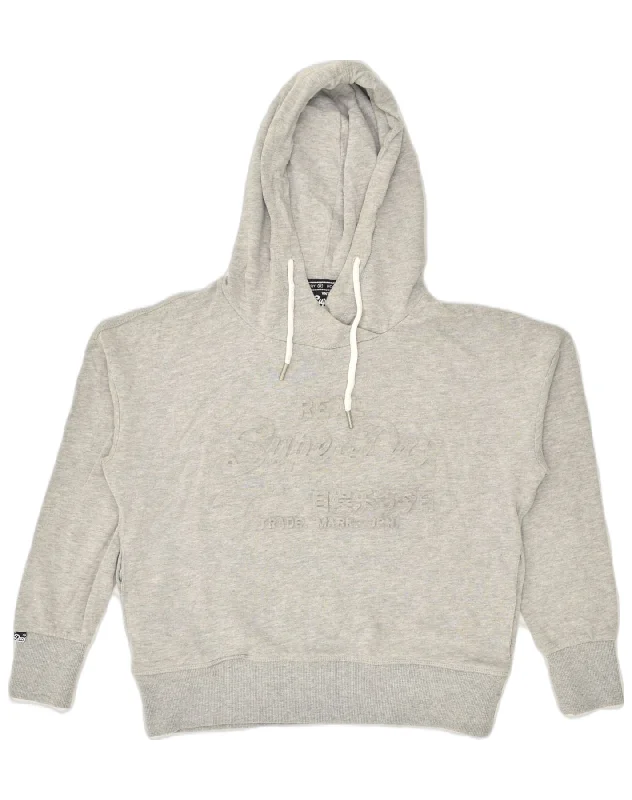 SUPERDRY Womens Real Graphic Hoodie Jumper UK 10 Small Grey Cotton Hoodie with Mesh Breathable Sporty