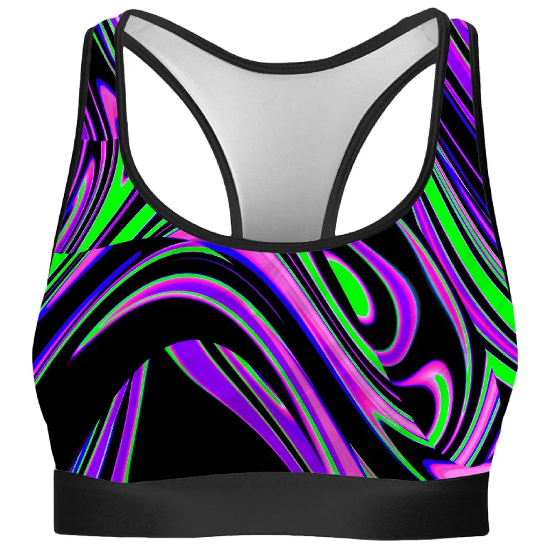 Violet and Lime Blackout Drip Rave Bra Breathable Sports Bra