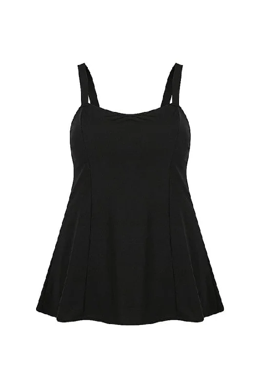 Chlorine Resistant Black Wide Strap Panelled Swim Dress - NO PANT Tie-Back Swimwear