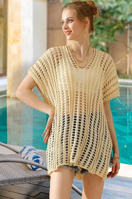 HOLLOW KNITTED BEACH WEAR SWIM COVER UP Trendy Swimwear Set