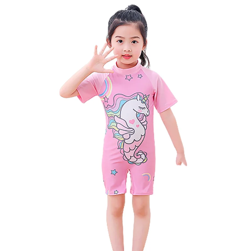 Fancydresswale Unicorn half sleeve Swimsuit for Girls Swim Skirt Set