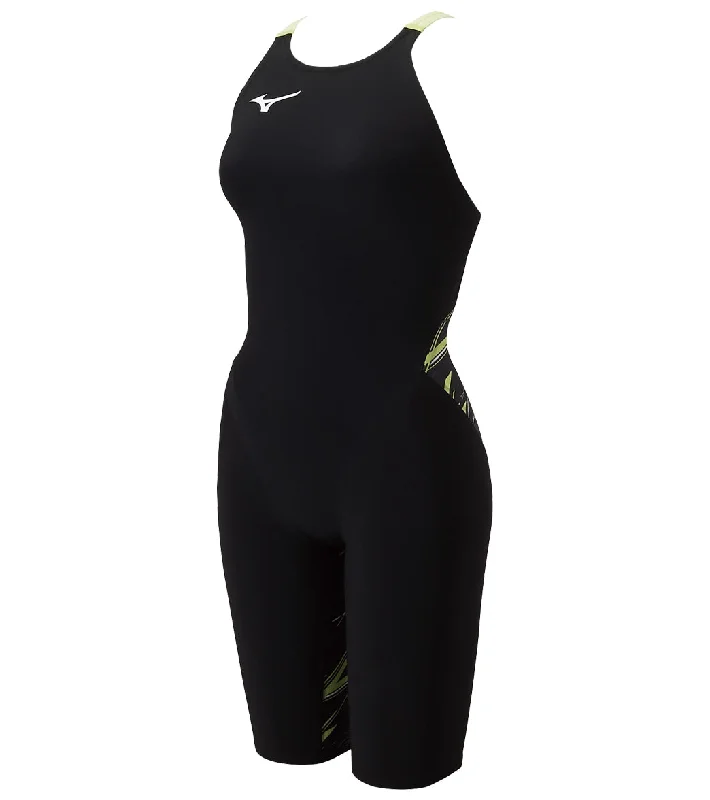 Mizuno Women's GX-Sonic Neo All Generation (AG) Technical Swimsuit Pure Black-Green Button-Front Swimsuit