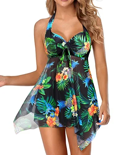 Push Up Tankini Two Piece Swim Dress Swimsuit with Boyshort Beachy Ruffle Bikini