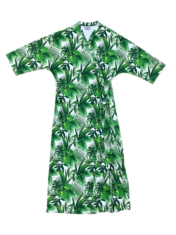 Green Leaves Maxi Wrap Swim Dress Quick-Dry Swimsuit