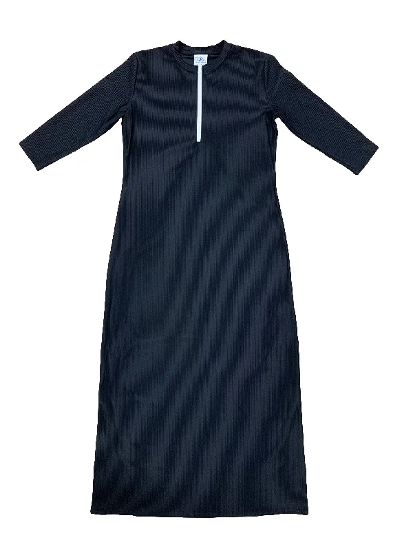 Black Half Zip Ribbed Maxi Swim Dress Chic Swimsuit Cover-Up