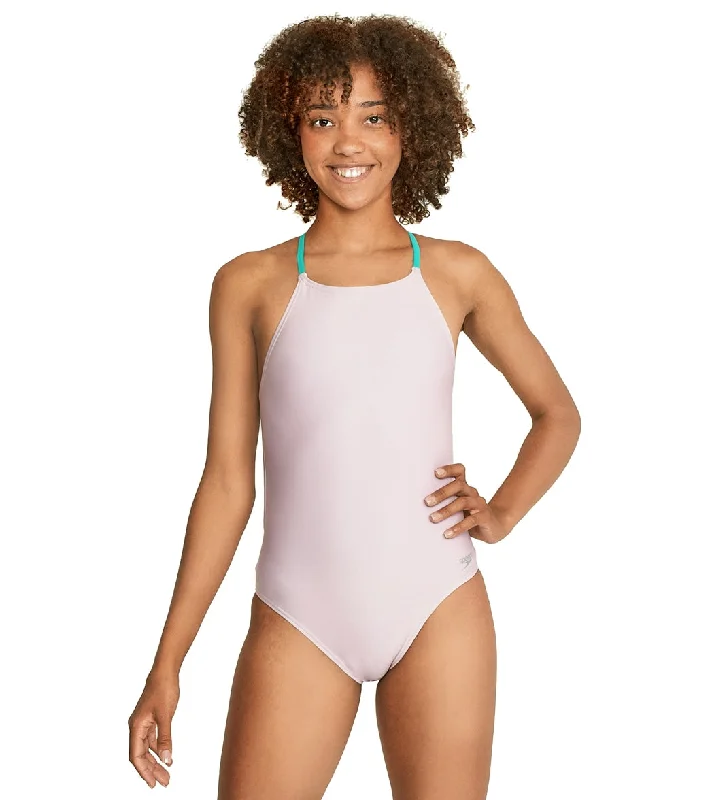 Speedo Women's Solid Tie Back One Piece Swimsuit Push-Up Swimsuit Top