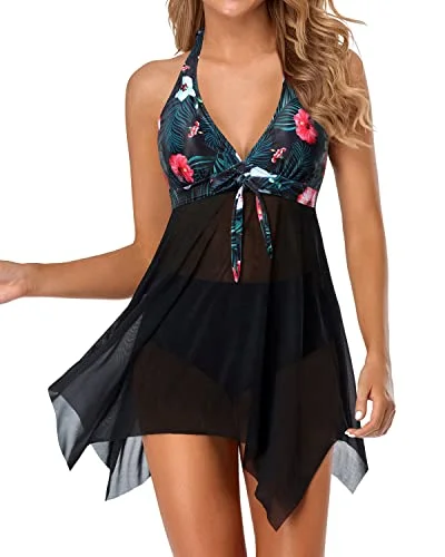 Two Piece Swim Dress Swimsuit Women's Halter Bathing Suit Dress Sexy Two-Piece Set