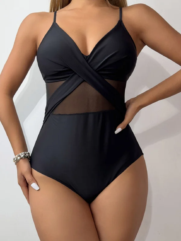 V-Neck Spaghetti Strap One-Piece Swimwear Beachy Ruffle Bikini