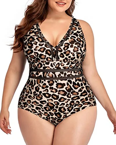 High Waisted Plus Size One Piece Backless Swimwear-Leopard Luxury Swimsuit Style