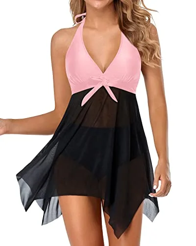 Women's Two Piece Halter Swim Dress Bathing Suit Dress Classic Monokini Design