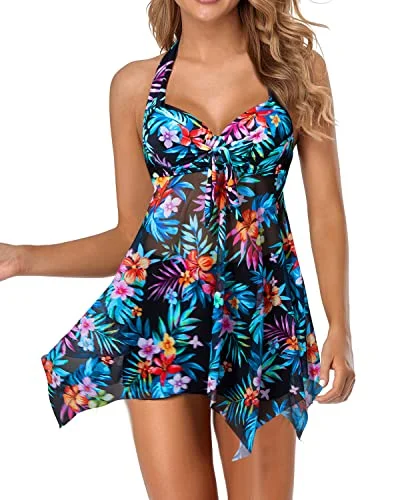 Women's Underwire Swimdress Two Piece Swimsuits Swim Dress Floral Print Swimsuit