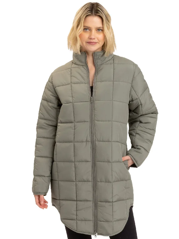 Azima Packable Long Puffer Jacket Snapped Jacket Toggled Jacket Drawstring Jacket