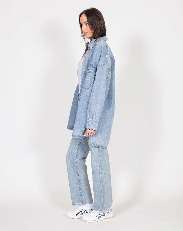 BRUNETTE THE LABEL SHANIA DENIM JACKET - LIGHT BLUE DENIM Zippered Jacket Buttoned Jacket Snapped Jacket