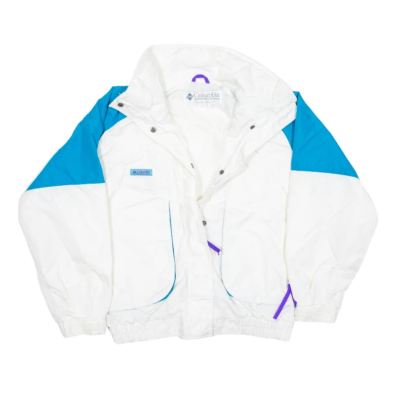 COLUMBIA Powder Keg Ski Jacket White Nylon 90s Womens M Welt Pockets Slit Pockets Flap Pockets