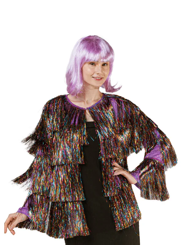 Fun Rainbow Tinsel Womens Festival Costume Jacket Rayon Jacket Velvet Jacket Corduroy Jacket