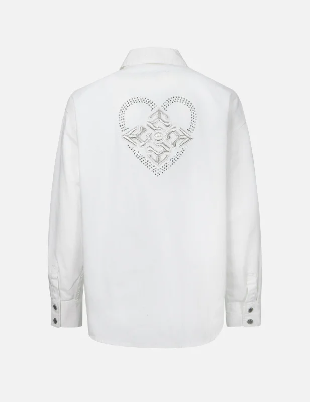 Kamon Embroidery and Heart Shape Rhinestone Relax Fit Shirt Jacket Tailored Jacket Straight Jacket A-Line Jacket