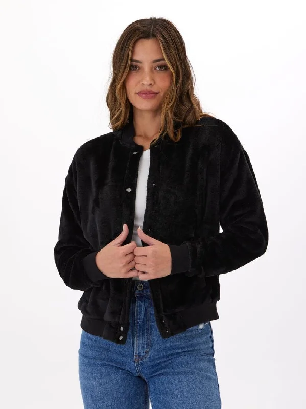 Lynette Sherpa Bomber Jacket A-Line Jacket Boat Neck Shawl Collar