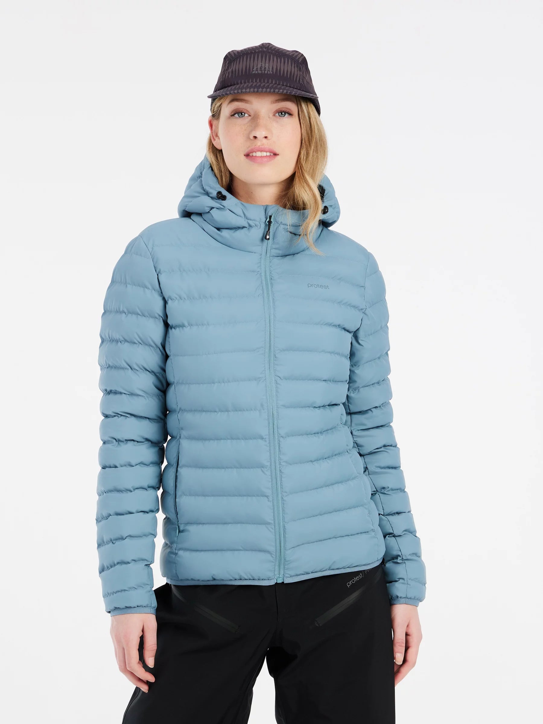 PRTICE Puffer Jacket - Steel Blue Ribbed Jacket Pleated Jacket Ruffled Jacket