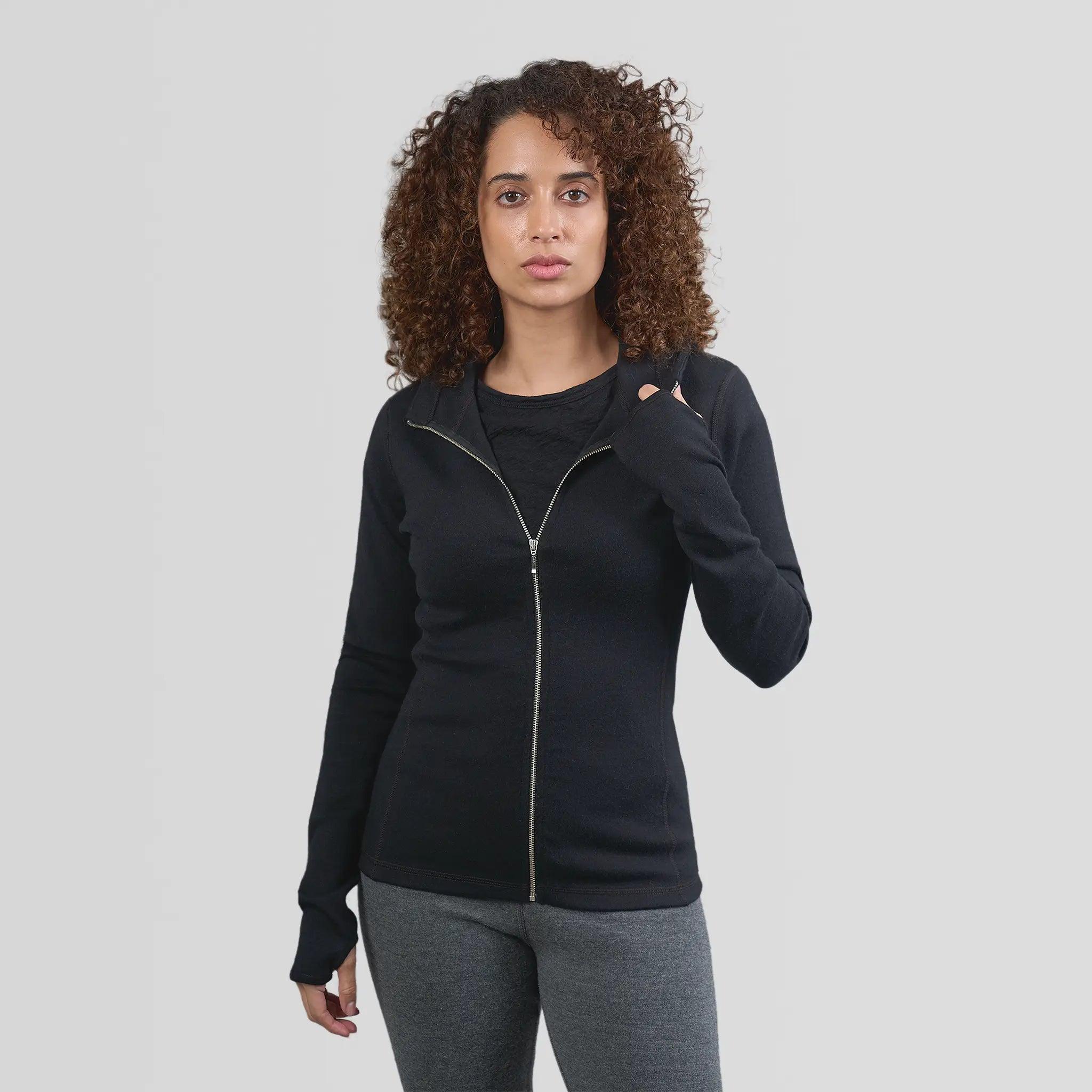 Women's Alpaca Wool Hoodie Jacket: 420 Midweight Full-Zip Insulated Jacket Fitted Jacket Loose Jacket