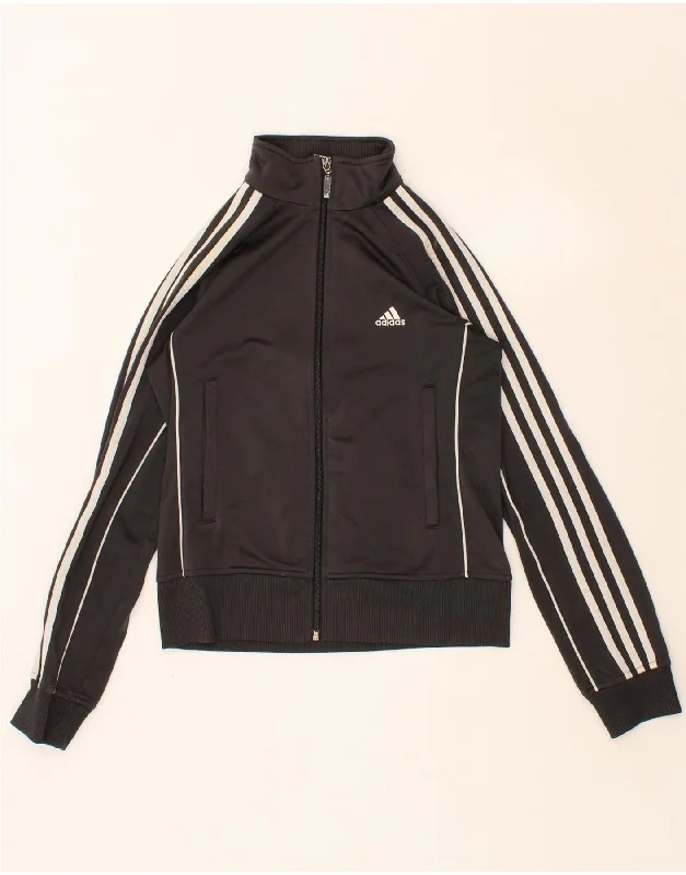 ADIDAS Womens Crop Tracksuit Top Jacket UK 12 Medium Black Polyester Welt Pockets Slit Pockets Flap Pockets