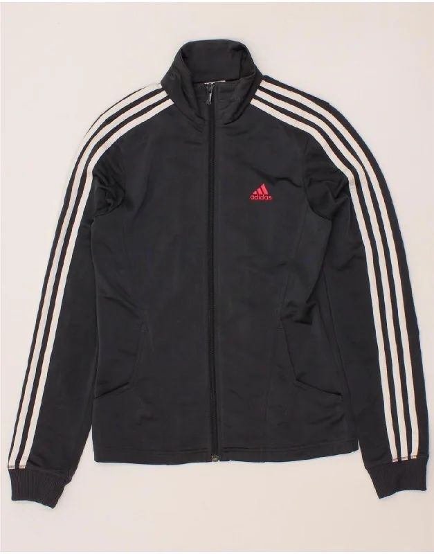 ADIDAS Womens Tracksuit Top Jacket UK 10 Small Grey Polyester Snapped Jacket Toggled Jacket Drawstring Jacket