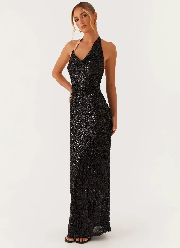 After Tonight Sequin Cowl Neck Maxi Dress - Black Stylish Long Sleeve Maxi Dress