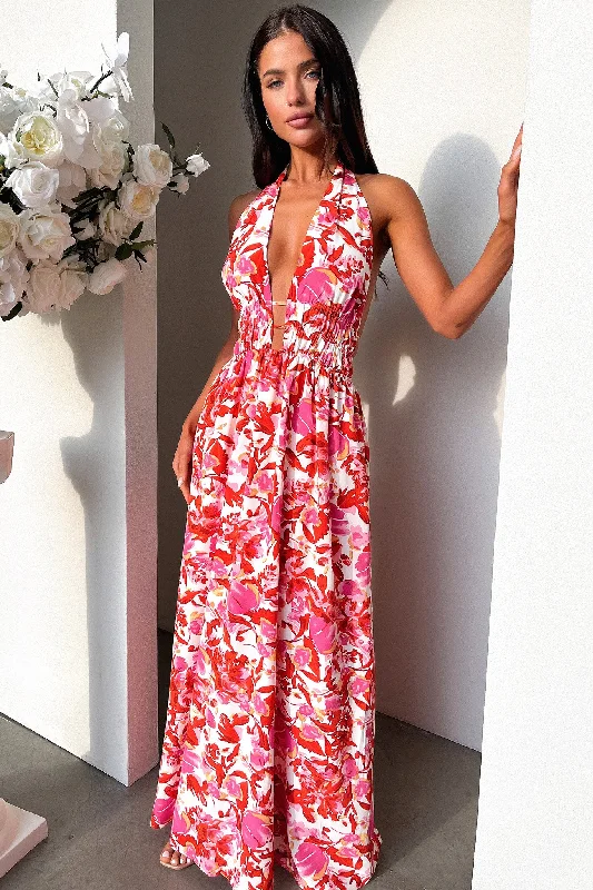 Arien Maxi Dress - Pink Floral Fashionable Sleeveless Maxi Dress