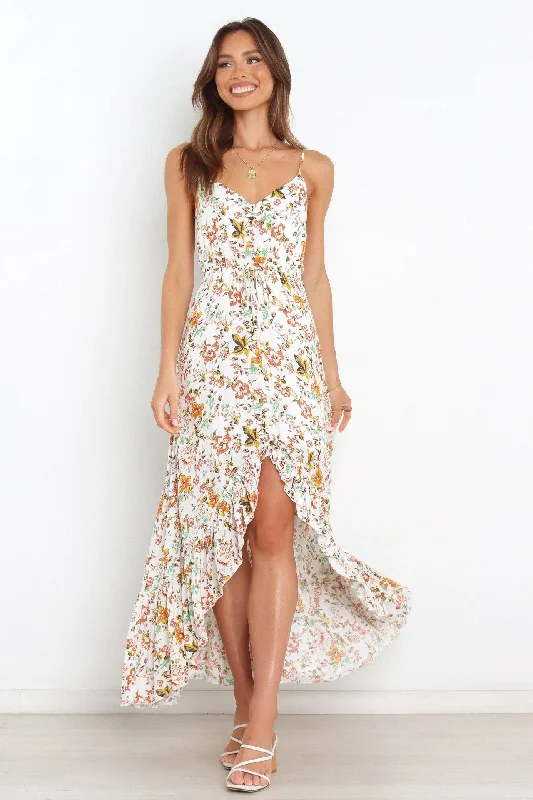 Bingham Satin Floral Ruffle Maxi Dress - Cream Comfortable Plunging Neckline Maxi Dress